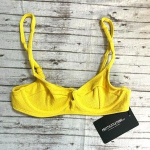 Pretty Little Thing Womens Size US 2 Yellow Mini Crinkle Underwire Bikini Top